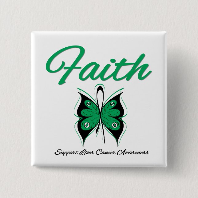 Liver Cancer Faith Butterfly Ribbon 2 Inch Square Button (Front)
