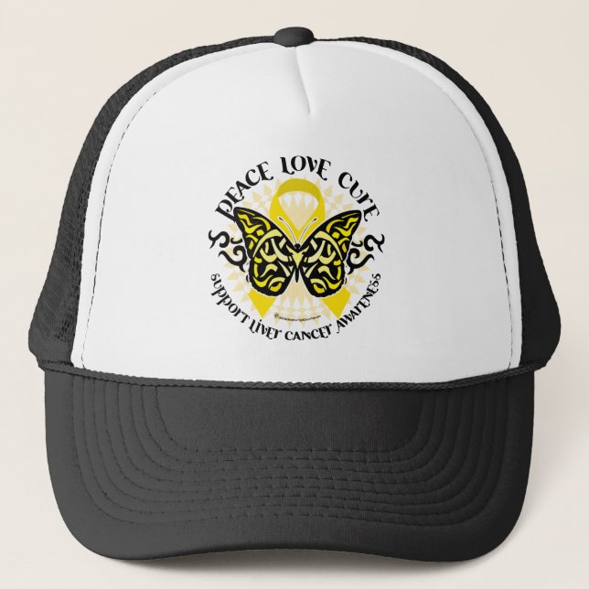 Liver Cancer PLC Butterfly Tribal Trucker Hat (Front)