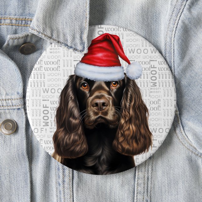 Liver Cocker Spaniel Santa Dog Woof Background 6 Inch Round Button (In Situ)