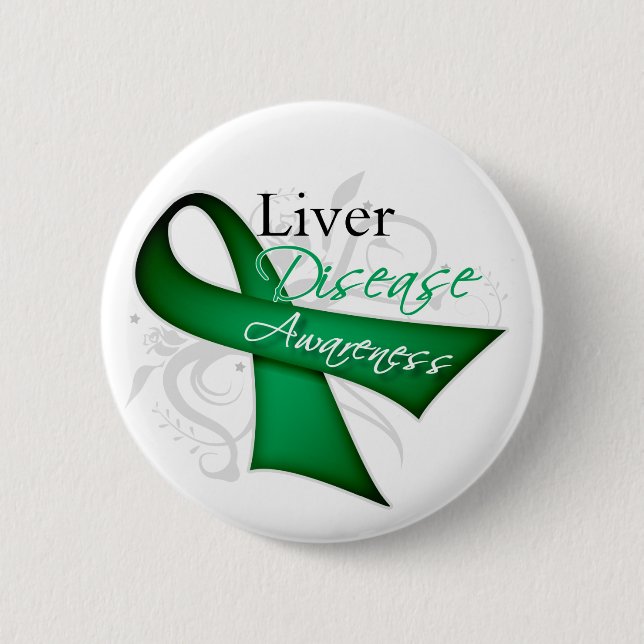 Liver Disease Awareness Ribbon 2 Inch Round Button (Front)