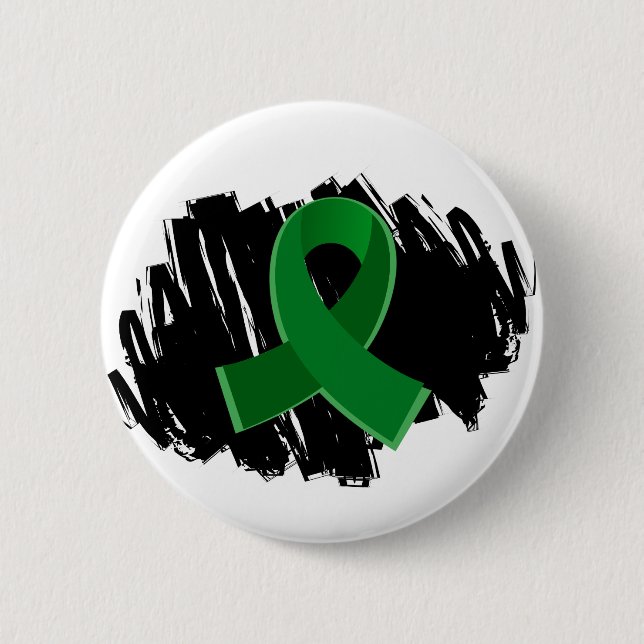 Liver Disease Emerald Green Ribbon With Scribble 2 Inch Round Button (Front)