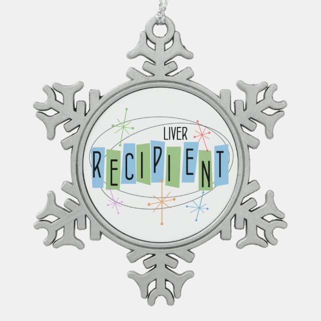Liver Recipient Retro Style Snowflake Pewter Christmas Ornament (Front)