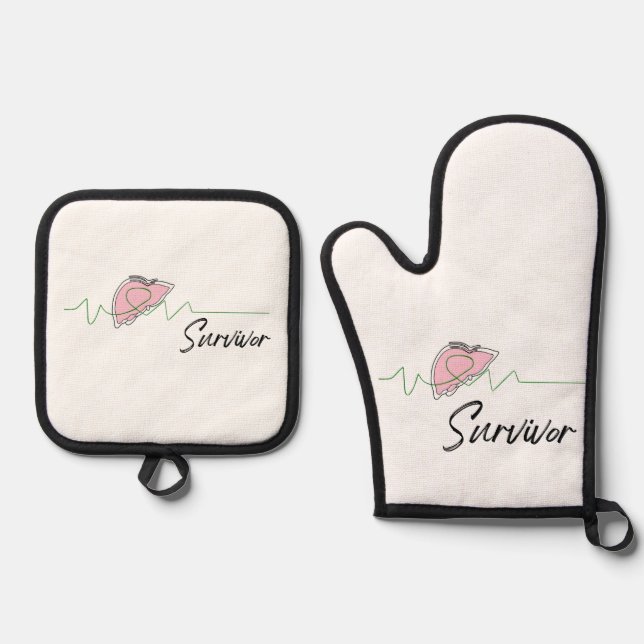 Liver Transplant Recipient, Survivor Recovery Gift Oven Mitt & Pot Holder Set (Front)