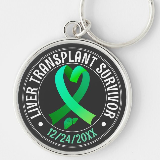 Liver Transplant Survivor Green Ribbon Custom Keychain (Front)