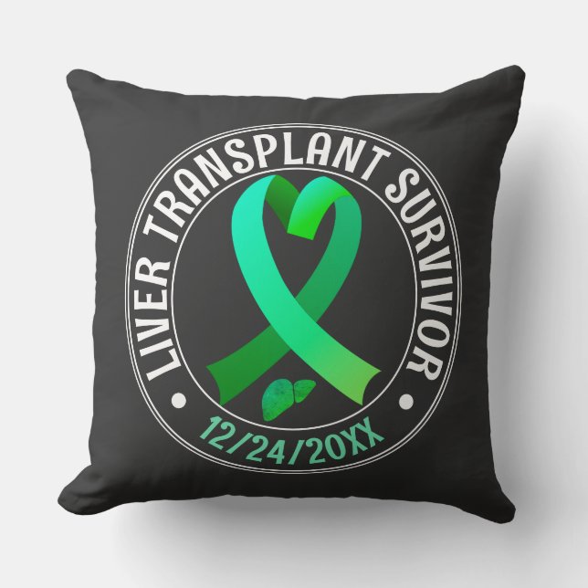 Liver Transplant Survivor Green Ribbon Custom Throw Pillow (Front)