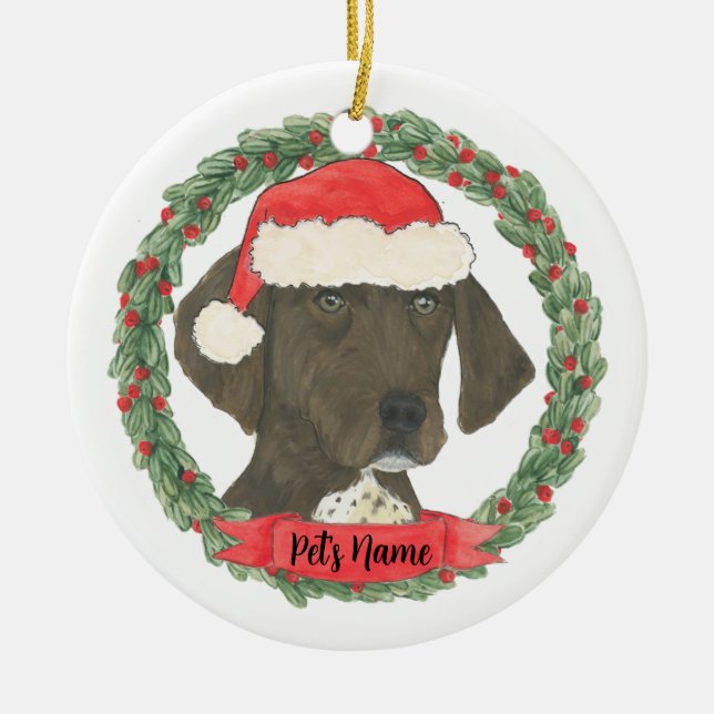 Liver & White German Shorthaired Pointer Ceramic Ornament (Front)