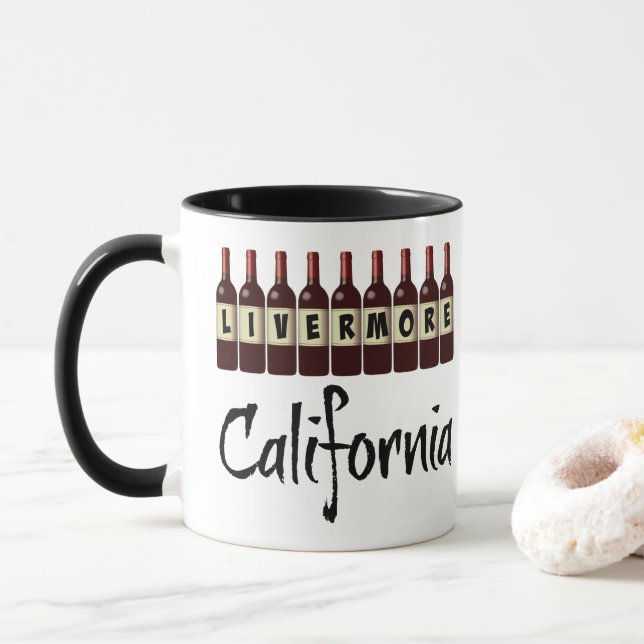 Livermore California Red Wine Bottles Tasting Fun Mug (With Donut)