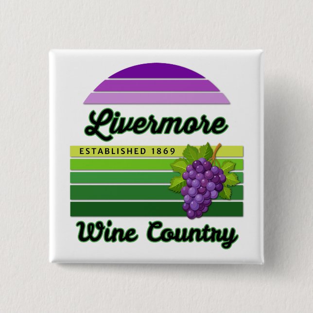 Livermore Wine Country Purple Green Stripes Grapes 2 Inch Square Button (Front)