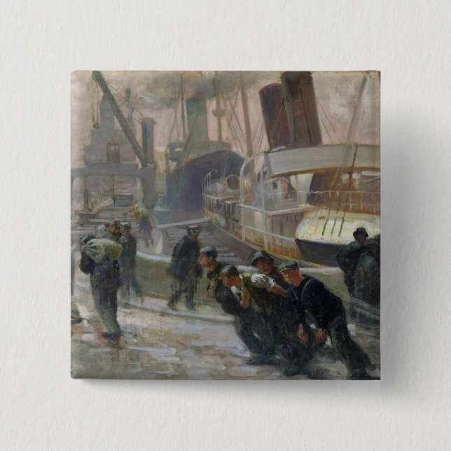 Liverpool Dockers at Dawn, 1903 2 Inch Square Button (Front)