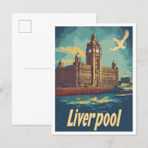 Liverpool England Art Vintage Travel Illustration Postcard