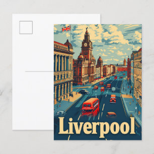 Liverpool England Vintage Travel Illustration Postcard