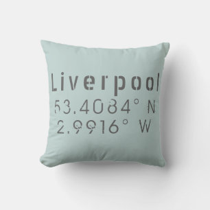 Liverpool Latitude Longitude Throw Pillow