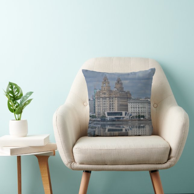Liverpool Skyline Reflection Throw Pillow (Chair)