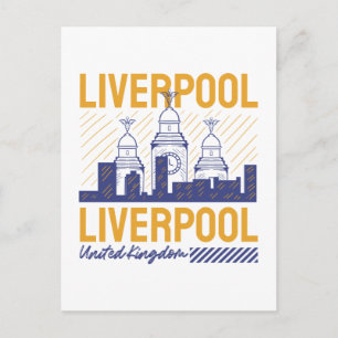 Liverpool United Kingdom Retro Skyline Typography Postcard