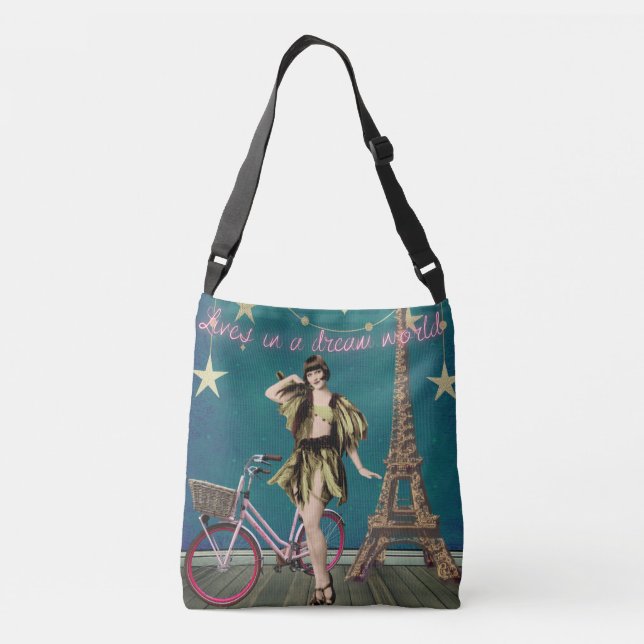 Lives In A Dream World Funky Altered Art  Crossbody Bag (Back)