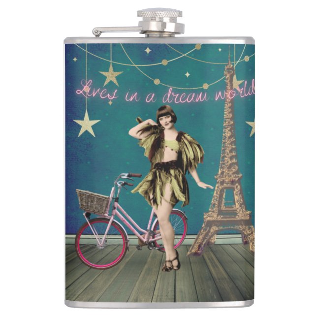 Lives In A Dream World Funky Altered Art   Hip Flask (Front)