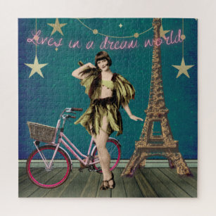 Lives In A Dream World Funky Altered Art Jigsaw Puzzle