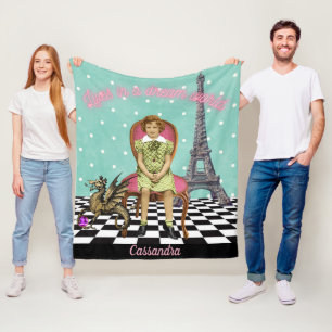 Lives In A Dream World Funky Vintage Girl  Fleece Blanket