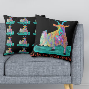 Livin La Vida Goata Funny Screaming Goat Design Throw Pillow
