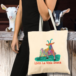 Livin La Vida Goata Funny Screaming Goat Design Tote Bag