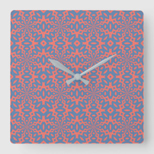 Living Coral And Pacific Blue Seamless Pattern Square Wall Clock