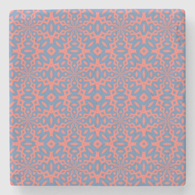Living Coral And Pacific Blue Seamless Pattern Stone Coaster (Front)
