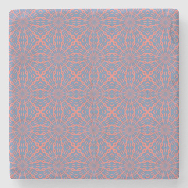 Living Coral And Pacific Blue Shapes Pattern Stone Coaster (Front)