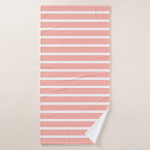 Living coral and white five stripes pattern bath towel