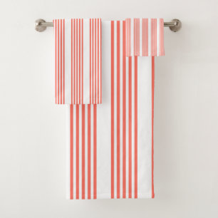 Living coral and white five stripes pattern bath towel set