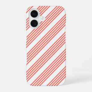 Living coral and white five stripes pattern iPhone 16 case