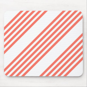 Living coral and white five stripes pattern mouse pad