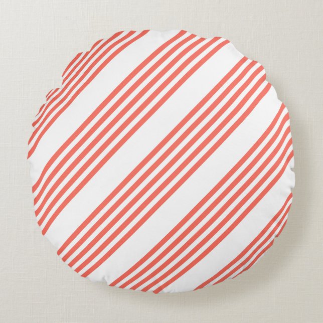 Living coral and white five stripes pattern round pillow (Front)