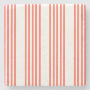 Living coral and white five stripes pattern stone coaster