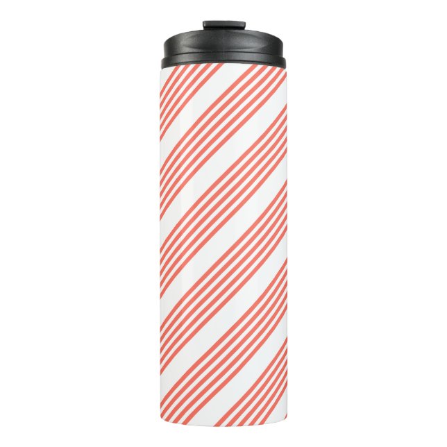 Living coral and white five stripes pattern thermal tumbler (Front)