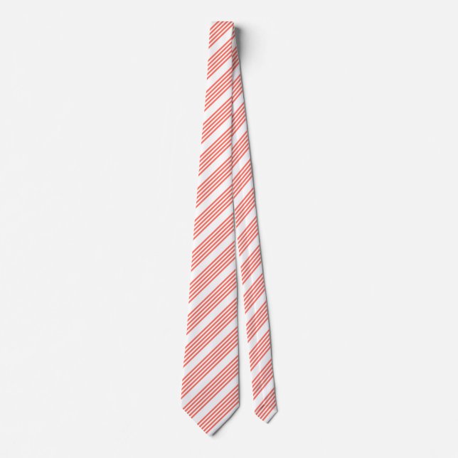 Living coral and white five stripes pattern tie (Front)