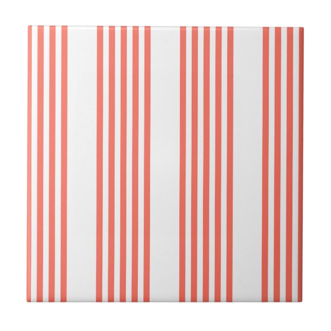 Living coral and white five stripes pattern tile (Front)