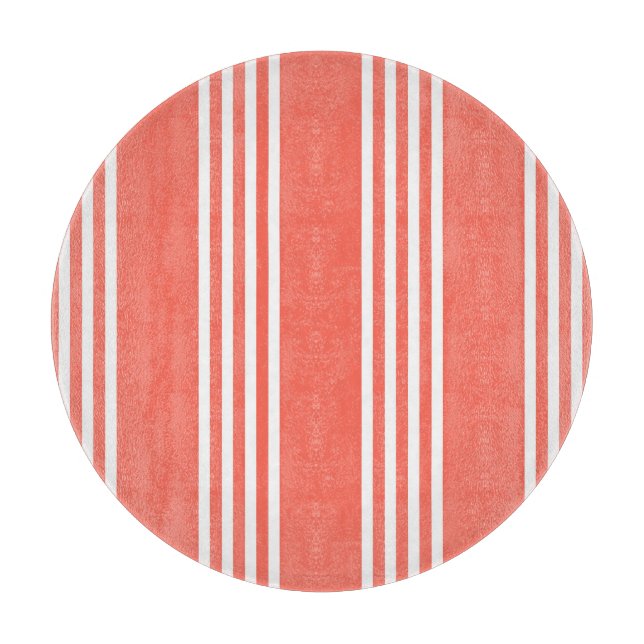 Living coral and white four stripes pattern cutting board (Front)