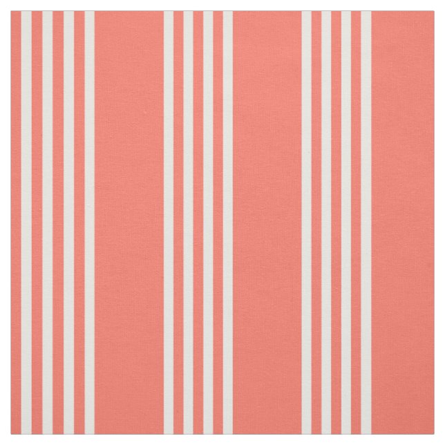 Living coral and white four stripes pattern fabric (Swatch)