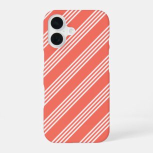 Living coral and white four stripes pattern iPhone 16 case