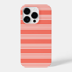 Living coral and white four stripes pattern iPhone 14 pro case