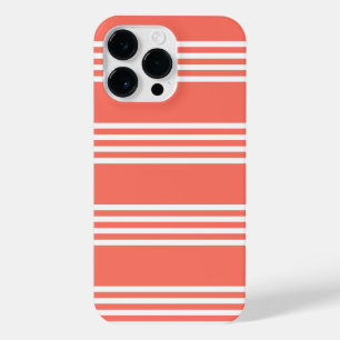 Living coral and white four stripes pattern iPhone 14 pro max case