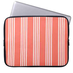 Living coral and white four stripes pattern laptop sleeve