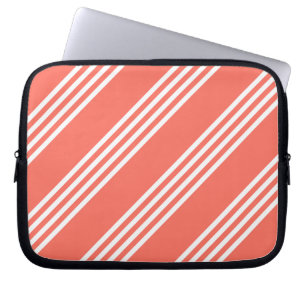 Living coral and white four stripes pattern laptop sleeve