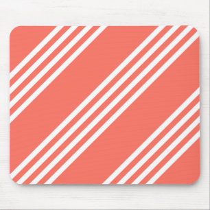 Living coral and white four stripes pattern mouse pad
