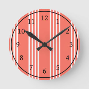 Living coral and white four stripes pattern round clock