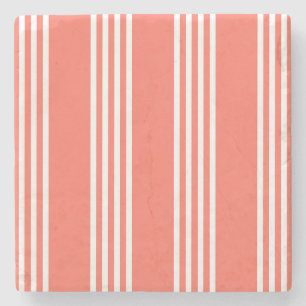 Living coral and white four stripes pattern stone coaster