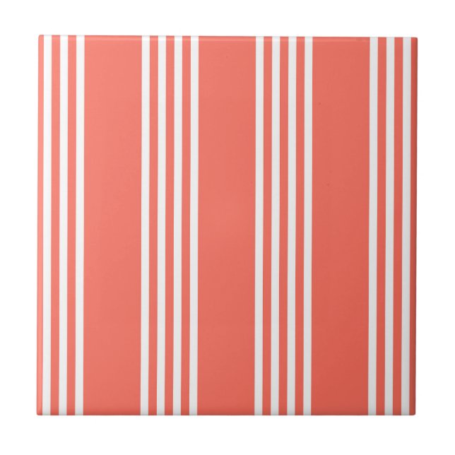 Living coral and white four stripes pattern tile (Front)