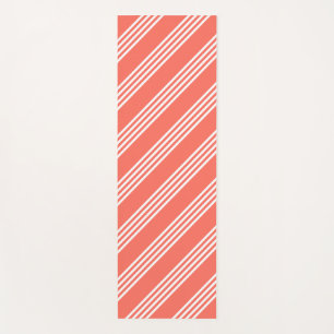 Living coral and white four stripes pattern yoga mat