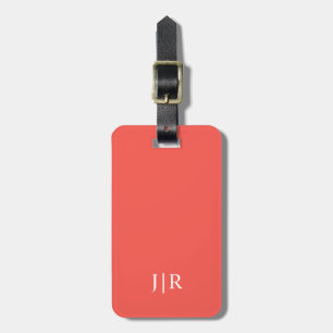 Living Coral  and White I Modern Monogram Luggage Tag