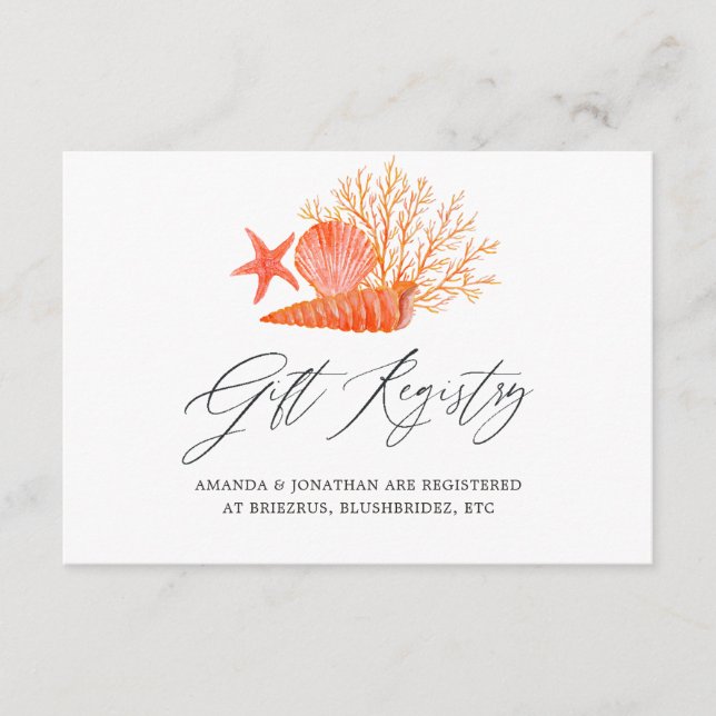 Living Coral Beach Bridal Shower Gift Registry Enclosure Card (Front)
